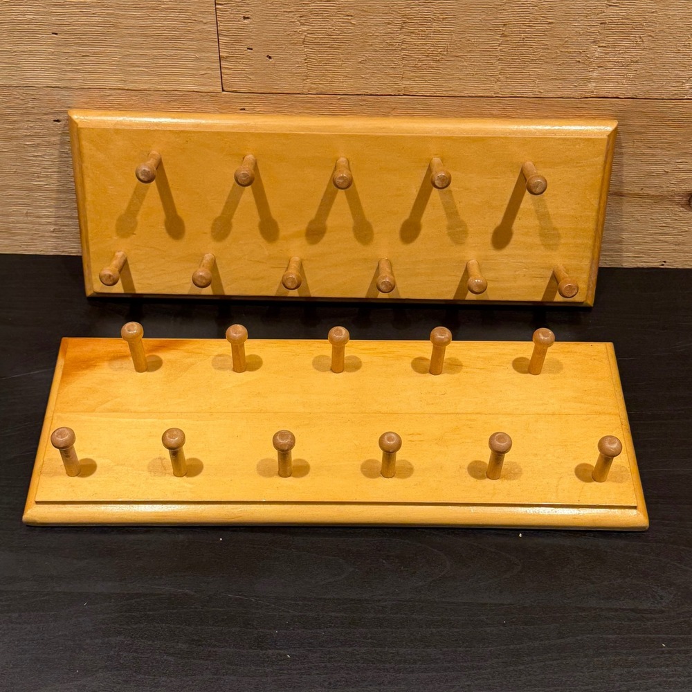 Wood Wall Mounted Peg Rack Set of 2 Natural Honey Finish 11 Pegs Each Vintage